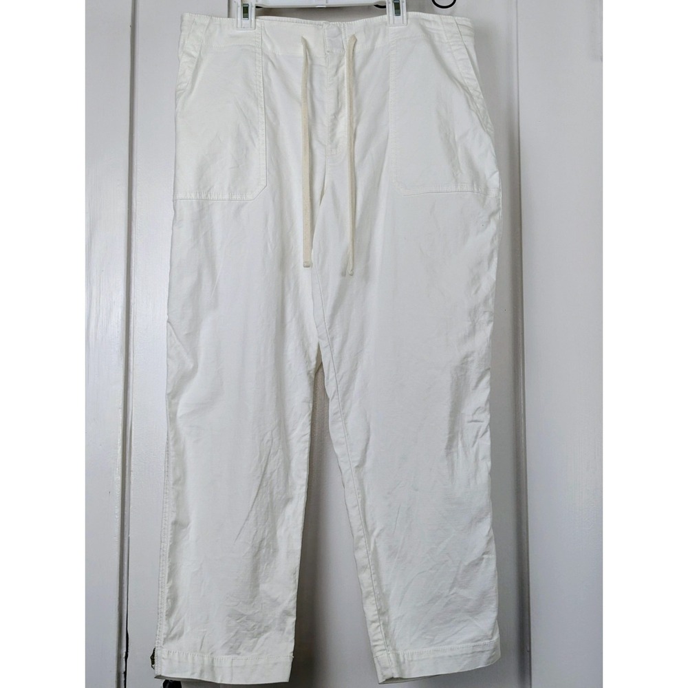 LOFT Womens White Drawstring Pull On Pants Size 12 Wide Leg Crop Pockets